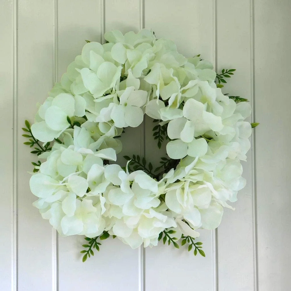 White Hydrangea Mini Wreath, Grapevine Base, Cabinet Decor, Candle Ring